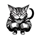 angry cat with stripes in boxing gloves, standing tall tattoo design idea