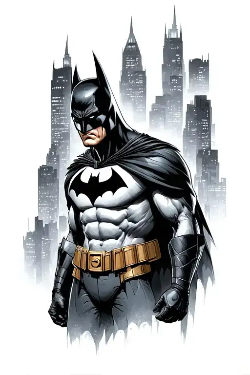 Batman looking over gotham city tattoo design idea