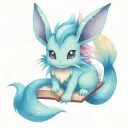 Design a pokemon tattoo with vaporeon and eevee reading a book tattoo design idea