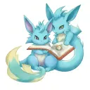 Design a pokemon tattoo with vaporeon and eevee reading a book tattoo design idea
