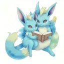 Design a pokemon tattoo with vaporeon and eevee reading a book tattoo design idea