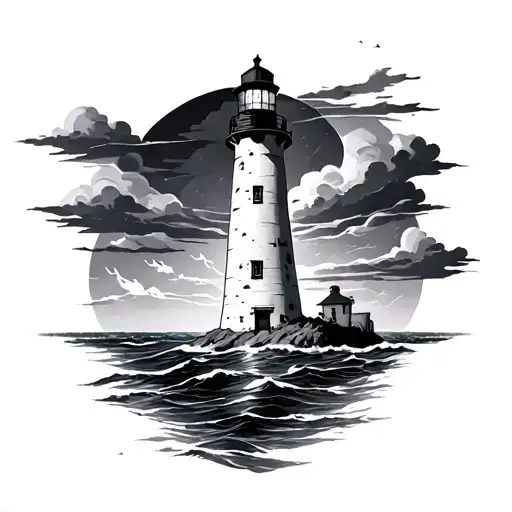 Lighthouse stormy condition tattoo design idea