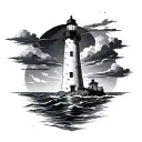 Lighthouse stormy condition tattoo design idea