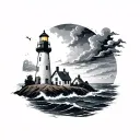 Lighthouse stormy condition tattoo design idea