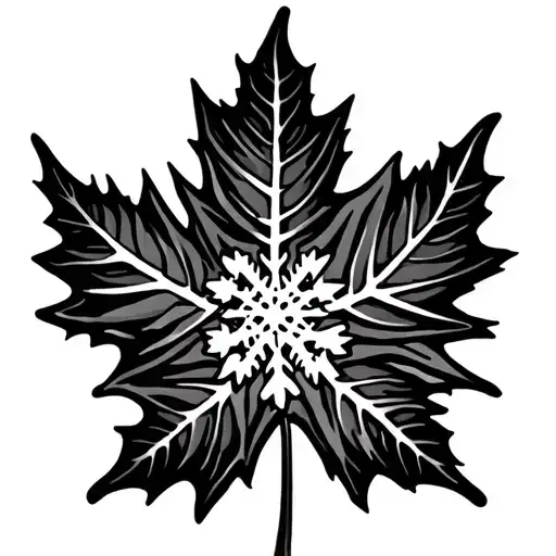 snowflake and maple leaf tattoo design idea