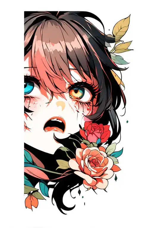 a mid face with a crying eye  tattoo design idea