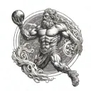 Create a detailed image of Atlas, the mythological titan, holding a swirling, powerful black hole with gravitational tattoo design idea