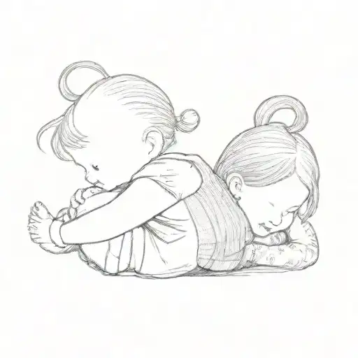 two children hugging each other tattoo design idea