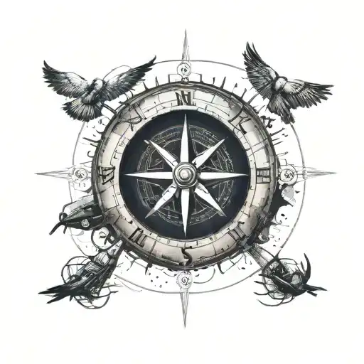 nautical compass skydiving scene tattoo design idea