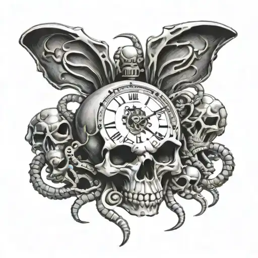 time, shame, skull with scorpions tattoo design idea