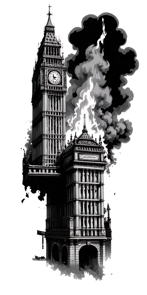 World War Two London bombing London buildings spit fires tattoo design idea