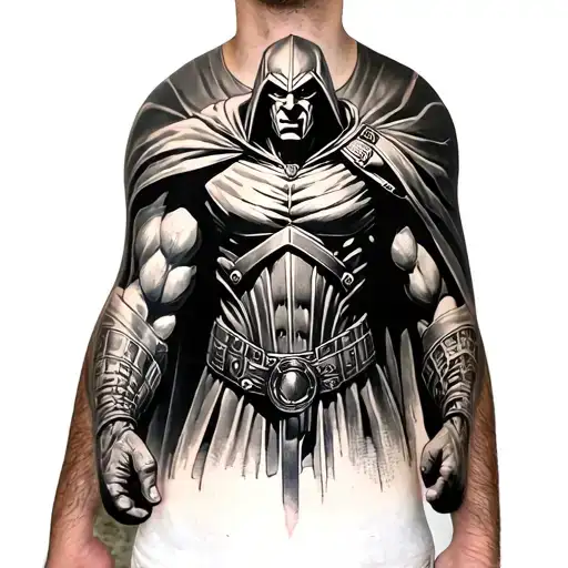 dr doom forearm quarter sleeve tattoo design idea