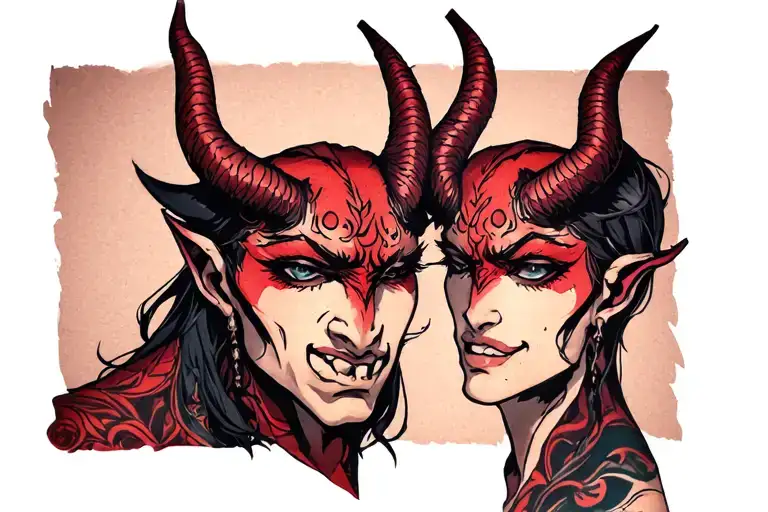 Portrait of a Devil who talk to me in my ear tattoo design idea