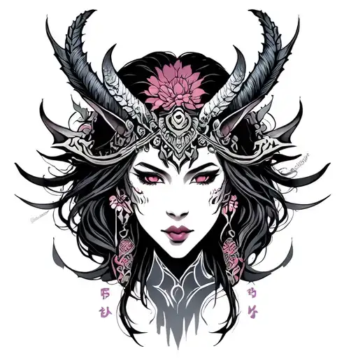Face of woman mi valkyrie mi demon Japanese style tattoo tattoo design idea