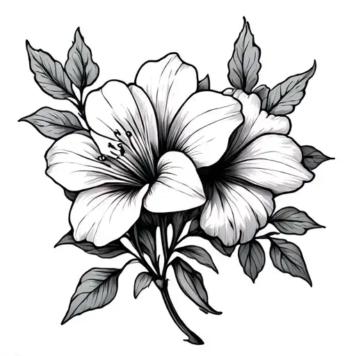 make a black and white, simplistic, mature, and cute one line tattoo incorporating lilys, hawthorns, violets, primroses, tattoo design idea