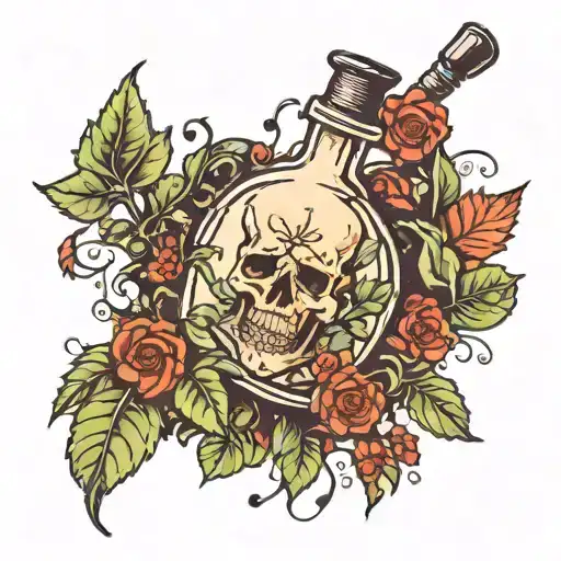 poison bottle solar system leafs growing tattoo design idea