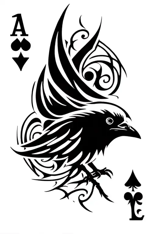 tribal raven ace of spade shaped shadow tattoo design idea