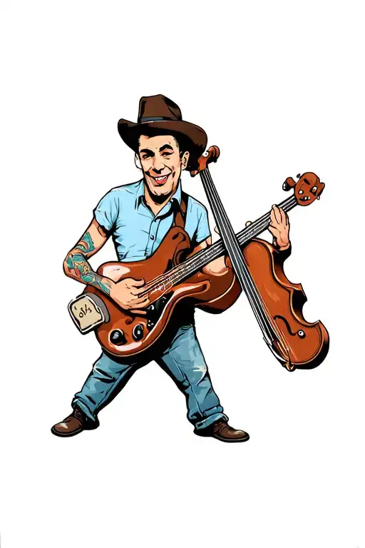 Rockabilly-guy slapping his contrabass tattoo design idea