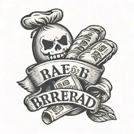 words that say "rare bread" with money bags in the background tattoo design idea