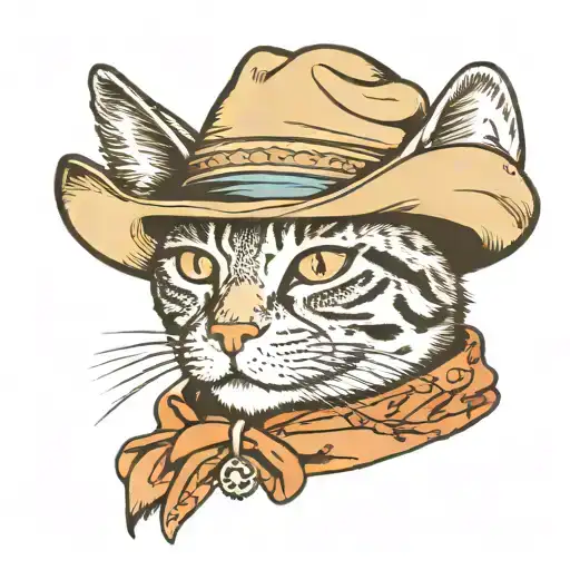 cat with stoned eyes and cowboy hat tattoo design idea