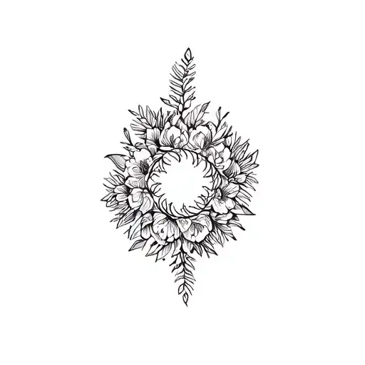 mandala with vegetation and flowers intertwined tattoo design idea