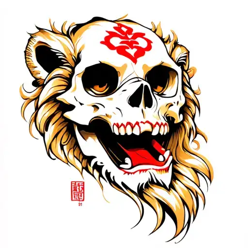 Lion face morphing skull tattoo design idea