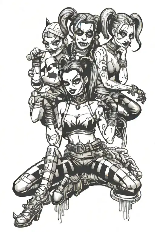 Harley Quin see no evil speak no evil hear no evil tattoo design idea