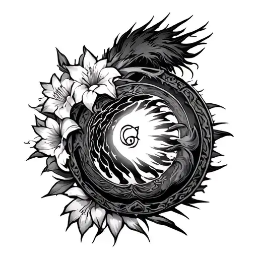 the Cursed Seal of Heaven from Naruto and gladiolus surrounding it tattoo design idea
