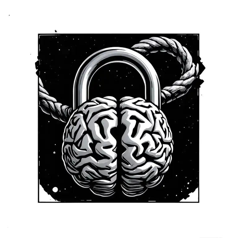 brain locked padlock tattoo design idea