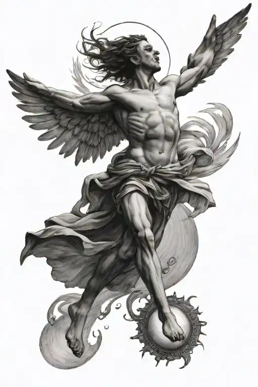 Icarus falling while looking at sun tattoo design idea