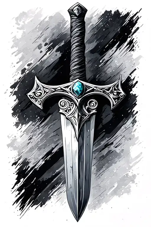 biblical sword with a stone in the tip of the handle tattoo design idea
