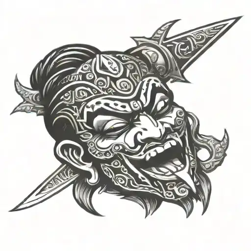 kali face with a kirs knife piercing from the top and the tip coming out from the mouth  tattoo design idea