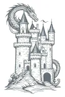 medieval castle with dragon tattoo design idea