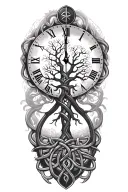 celtic tree of life clock surrounded by celtic knot tattoo design idea