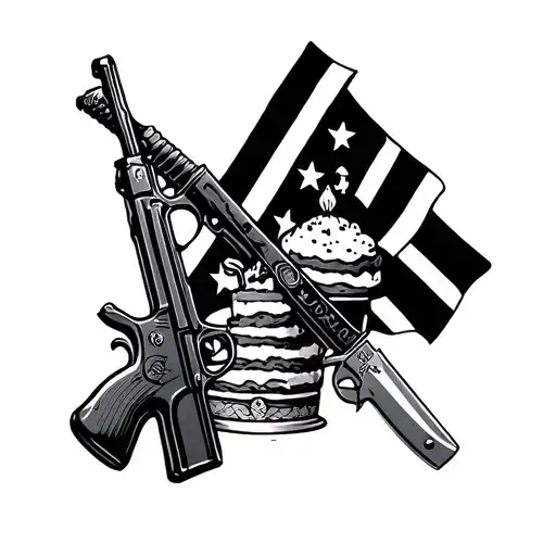 Combine the Rebel flag, Guns, Knives, Cake, a pack of Camels, an Army Specialist rank, and tools tattoo design idea