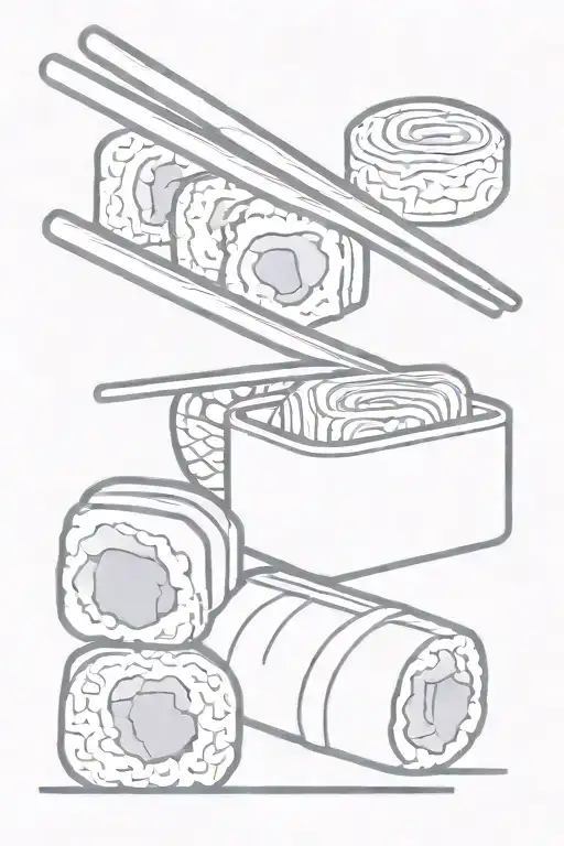 chopsticks and sushi roll tattoo design idea