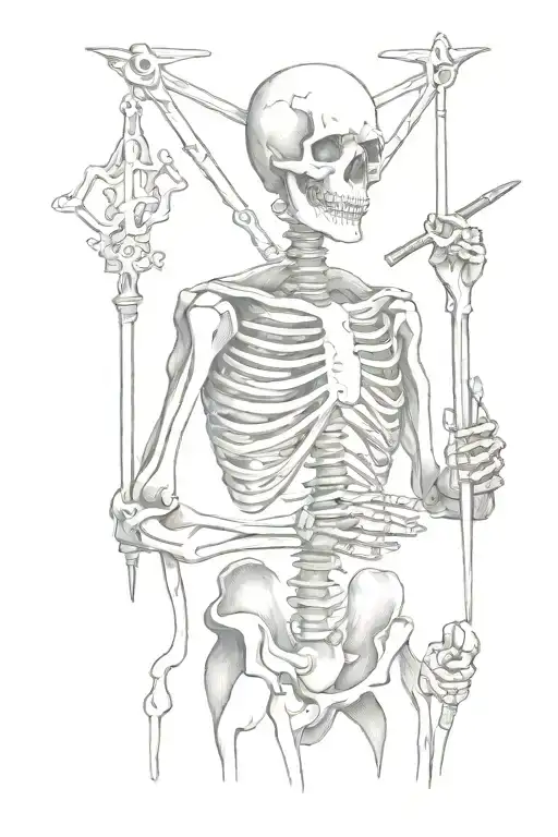 skeleton holding tuning fork tattoo design idea