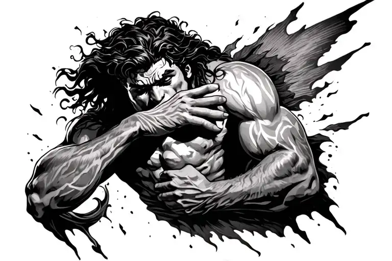 Samson with no eyes tearing down temple tattoo design idea