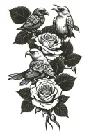 5 roses with love bird holding tattoo design idea