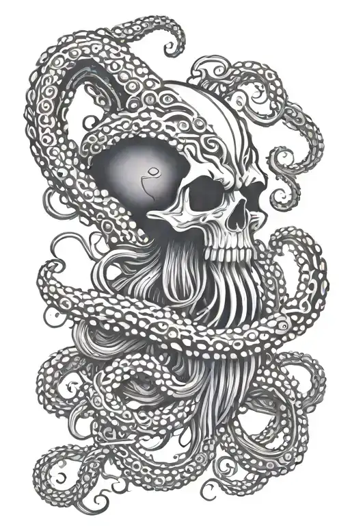 Kraken skull with tentacles wrapping tattoo design idea
