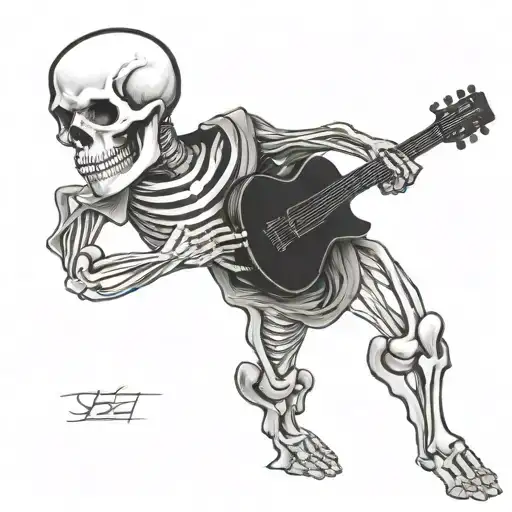 minimalistic tattoo about a skeleton playing a guitar tattoo design idea