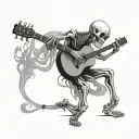 minimalistic tattoo about a skeleton playing a guitar tattoo design idea