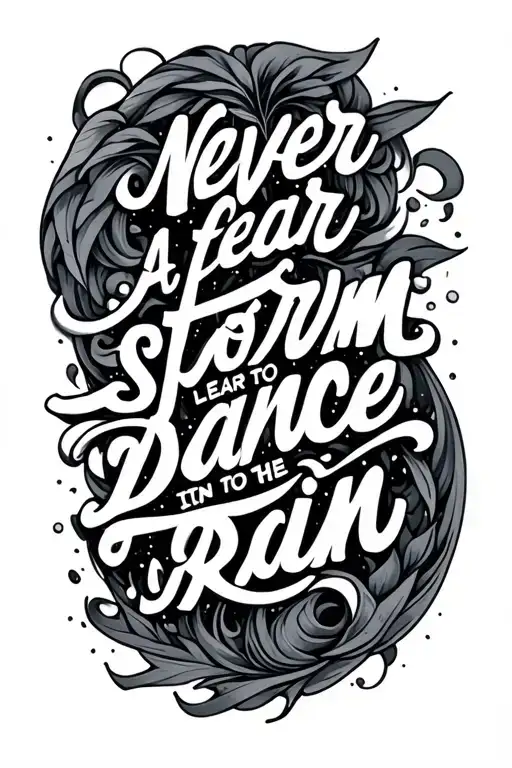make a fine line style tatto based on the following quote "never fear a storm, learn to dance in the rain" tattoo design idea