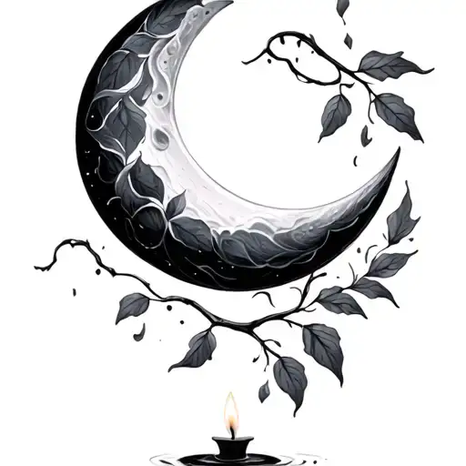 half moon candle leaves falling tattoo design idea