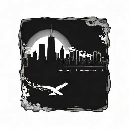 chicago skyline life, catholic tattoo design idea