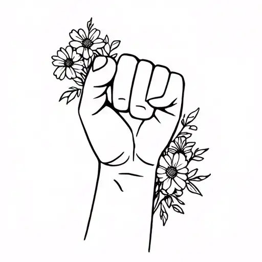feminist fist symbol with flowers tattoo design idea