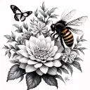 dahlia, butterfly, bee, and hyacinth flower tattoo tattoo design idea