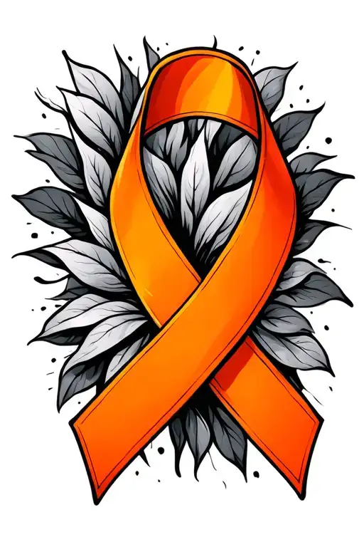 orange cancer ribbon wrapped tightly around geographic design tattoo design idea