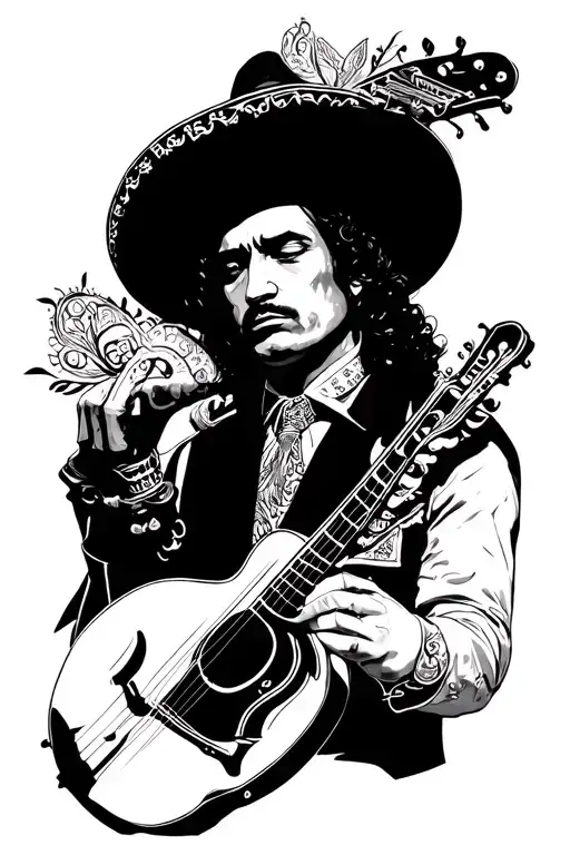 sad mariachi clothes and instruments tattoo design idea