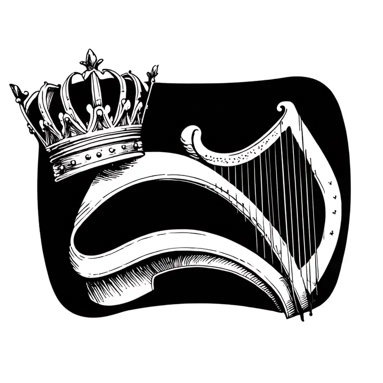 harp with a crown tattoo design idea